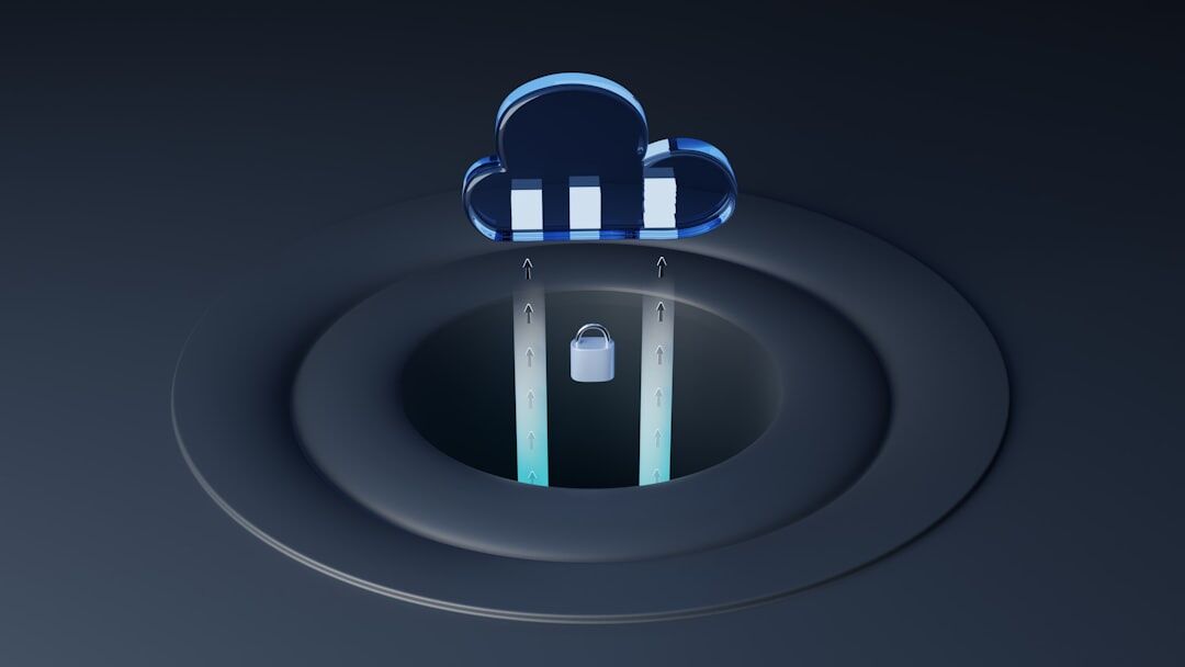 Abstract cloud computing network with security shield icons